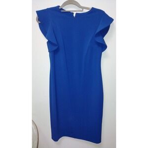Calvin Klein Ruffle Shoulder Sheath Mini Dress Royal Blue Size 8 NWT